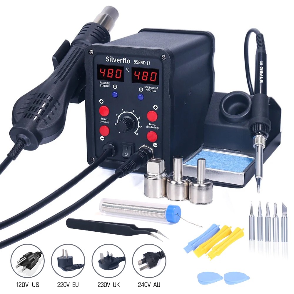 T12 Soldering Station Oled - Silverflo stasiun Solder 8586D, stasiun Solder